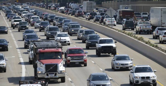 Drivers work their way out of Dallas during rush hour. 
