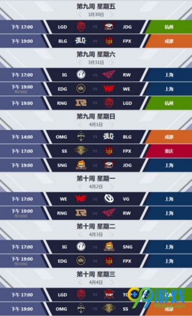 LOL2018LPL春季赛赛程公布 十四支队伍十个比赛周