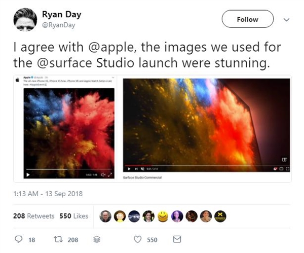iPhone XS广告撞车微软Surface创意？网友：苹果2016年就用了